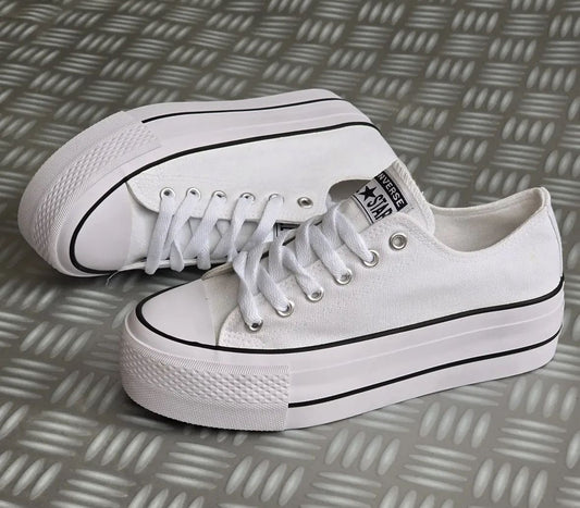 Converse plataforma tela blanca